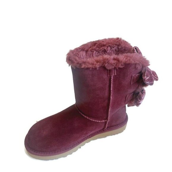 UGG Bailey Bow Crushed Velvet Suede Boots Womens Size 6 Wine Grape 1138171 - Picture 3 of 11